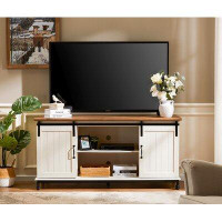 Gracie Oaks TV Stand Entertainment Centre With Sliding Barn Door For Tvs Up To 65", Storage Cabinet Table Living Room Wi