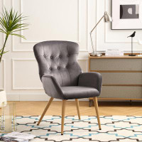Mercer41 Hengming Accent Chair Modern Tufted Button Wingback Vanity Chair With Arms Upholstered Tall Back Desk Chair Wit