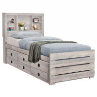 wtressa Farmhouse Style Bookcase Captain Bed With Three Drawers And Trundle
