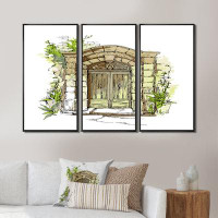 Red Barrel Studio Old Town Door With Green Plants - 3 Piece Graphic Art on Canvas