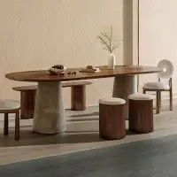 Ivy Bronx 55.12"Nut-brown Oval Solid Wood + Steel Dining Table