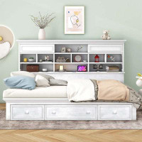 Wildon Home® Twin Size Wood Daybed with Multi-Storage Shelves, Charging Station and 3 Drawers