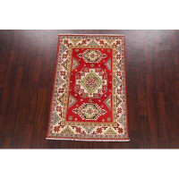 Rugsource Geometric Hand-Knotted 3'3" x 5'1" Wool Red/Beige/Green Area Rug