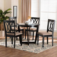 Wholesale Interiors Baxton Studio Aggie Modern Grey Fabric And Dark Brown Finished Wood 5-Piece Dining Set