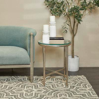 Orren Ellis Cole And Grey Aluminum Textured Accent Table With Glass Tabletop