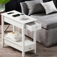 Red Barrel Studio Side Table With Charging Station, 2-Drawer Nightstand With Usb Ports & Power Outlet, White Sofa Bedsid