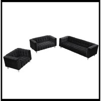 House of Hampton 3-Piece Sofa Set With Solid Wood Legs, Buttoned Tufted Backrest, Dutch Fleece Upholstered Sofa Set Incl