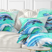 Made in Canada - East Urban Home Animal Jumping Dolphin Watercolor Lumbar Pillow