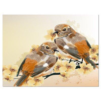 Design Art Bird Couple on a Branch Animal - Wrapped Canvas Painting Print