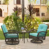 Red Barrel Studio 3 Pieces Outdoor Rocking Chairs, 360° Swivel Wicker Patio Bistro Set, Front Porch Furniture With Thick