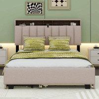 Red Barrel Studio Full Size Upholstered Platform Bed With Storage Headboard, Twin Size Trundle & 2 Drawers