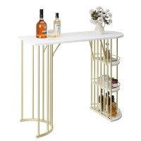 Mercer41 Bar Table ,Gold Pub Table With Faux Marble Tabletop For Small Apartment, Living Room, Dining Room, Kitchen