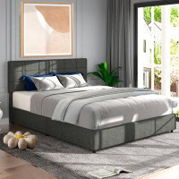 Latitude Run® Full Size Velvet Upholstered Platform Bed With 4 Drawers Storage &Adjustable Headboard Height Grey