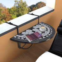 Wildon Home® Hanging Balcony Table Black And White Mosaic