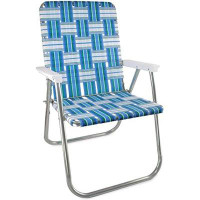 Arlmont & Co. Lawn Chair USA|Folding Aluminum Webbed Chair for Camping & Beach Classic-Sea Island with White Arms