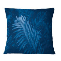East Urban Home Blue Macro Of Tropical Fern Plant Shrub Leaves - Tropical Printed Throw Pillow