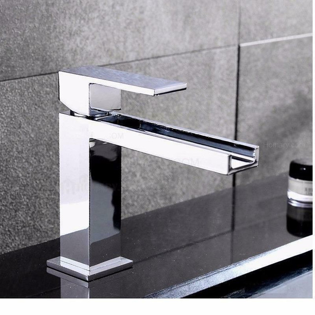 Modern Chrome Waterfall Single Hole Faucet for Bathroom Sinks in Plumbing, Sinks, Toilets & Showers in Alberta - Image 2