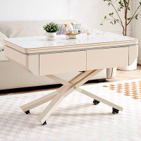 Orren Ellis Multi-functional lifting tea table dining table dual use light luxury modern simple tea table living
