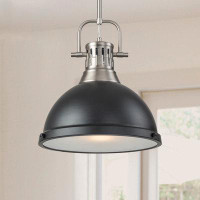 Beachcrest Home Satin Nickel And Black Pendant Light With Frosted Glass Diffuser