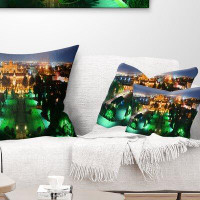 East Urban Home Cityscape Photo Lighted Montreal City at Night Lumbar Pillow