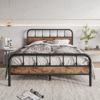 August Grove Bed Frames With Wood Headboard And Footboard Vintage Brown