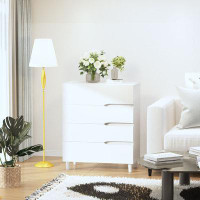 Ebern Designs White 4-Drawer Dresser, Wood Chest Of 4 Drawers, Modern Office File Cabinet Bedside Nightstand For Bedroom