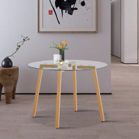 SUOKENI Minimalist Style Round Tempered Glass Table with Metal Legs for Kitchen