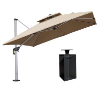 Arlmont & Co. Arlmont & Co. 120'' Outdoor Double Top Square Deluxe Patio SUNBRELLA Umbrella with Base in Ground