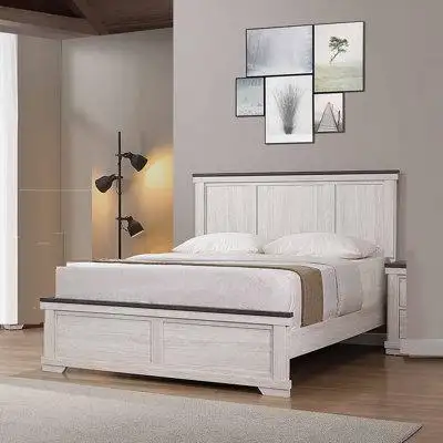 Latitude Run® King Size Solid Wood Platform Bed With Headboard, Rustic Bed Frame