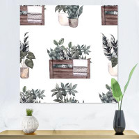East Urban Home House Plants In Brown Pots - Patterned Canvas Wall Art Print