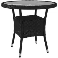 Winston Porter F31.5" Wicker Dining Table, Round Garden Table, Black — Outdoor Tables & Table Components: From $99