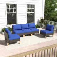 Ebern Designs 5 Pieces Patio Ranttan Armless Sectional Sofa with Cushions