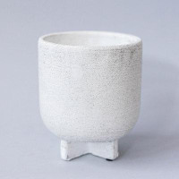 Ebern Designs Footed Rough Matte Finish White With Black Speckles Planter