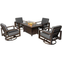Hokku Designs 5 Piece Patio Dining Set 55.12’’ Fire Pit Table with 4 Swivel Chair