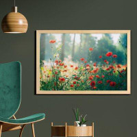 East Urban Home Ambesonne Nature Wall Art With Frame, Wild Red Poppy Flowers Field Summertime Sunbeams Gardening Bedding