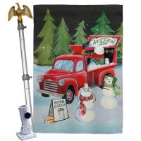 Breeze Decor Snowmen Hot Cocoa - Impressions Decorative Aluminum Pole & Bracket House Flag Set HS114207-BO-02