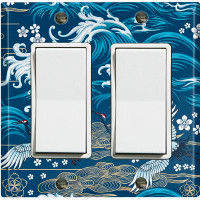 WorldAcc Metal Light Switch Plate Outlet Cover (Japanese Flying Crane Ocean - Double Rocker)