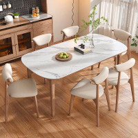 RARLON Ash wood solid wood simple home oval rock plate dining table and chair combination.