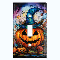 WorldAcc Metal Light Switch Plate Outlet Cover (Halloween Spooky Pumpkin Witch Hat - Single Toggle)