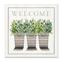 Stupell Industries Welcome Sign Cottage Theme Potted Plants Botanicals by Elizabeth Tyndall - Graphic Art