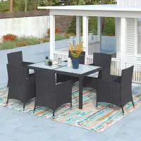 Wildon Home® 7-Piece Outdoor Wicker Dining Set With 1 Glass Table And 6 Chairs — Outdoor Tables & Table Components: From