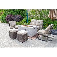Winston Porter Mamo 6-Piece Gas Fire Pit Table Set, A Loveseat Chair, 2 Rocking Chairs And 2 Ottomans