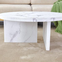 Wrought Studio A White MDF Material Circular Patterned Coffee Table, A 31.4-Inch White Center Table, Modern Coffee Table