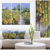 Made in Canada - East Urban Home 'Painted Sunflowers Field' Oil Painting Print Multi-Piece Image on Wrapped Canvas