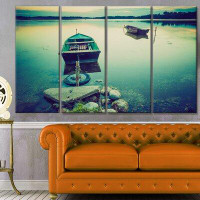 Made in Canada - Design Art 'Boats in Vintage Style Lake' Photographic Print Multi-Piece Image on Canvas