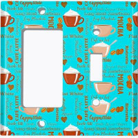 WorldAcc Metal Light Switch Plate Outlet Cover (Coffee Cup Mocha Espresso Lover Teal - (L) Single GFI / (R) Single Toggl
