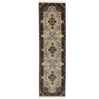 Bungalow Rose Oriental Handmade Hand-Knotted Runner 2'8" x 9'8" Wool Area Rug in Black/Yellow