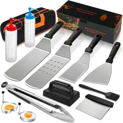 Perfect 14pcs BBQ AccessoriesThis griddle accessories kit includes: 1* long slotted spatula 1* long...