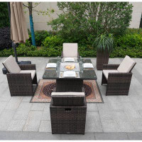 Latitude Run® Charlotte Square 4 - Person 47" Long Fire Pit Table Dining Set With Cushions