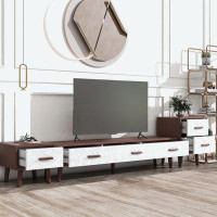 George Oliver 3 Piece TV Stand set, 1 TV Stand and 2 End Tables with Drawers and Embossed Patterns for Living Room